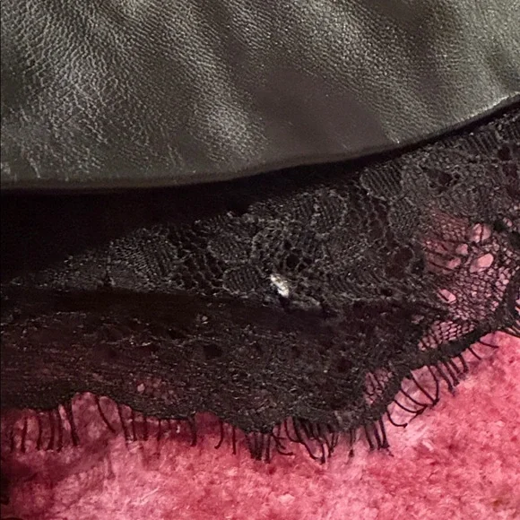 Self-Portrait Black Faux Leather Shorts with Lace Detail - Picture 5 of 5